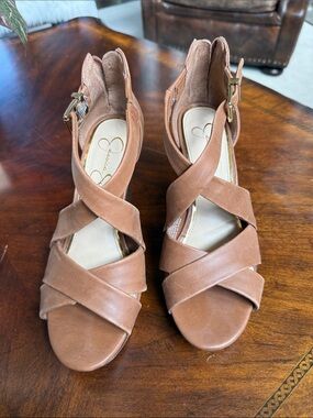 Jessica Simpson Cognac Crisscross Leather Heels